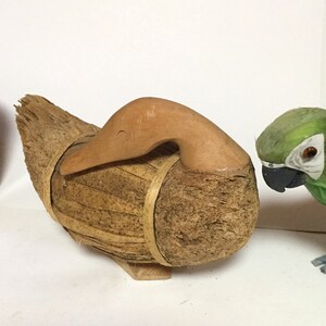 Handmade Duck Decor, Mallard Duck made of wood, reed and root Handmade Duck Decoration, 1970s, Boho Home Nature