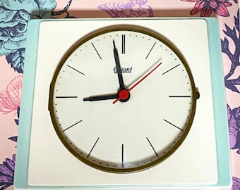Vintage wall clock turquoise white ceramic kitchen clock art deco clock BAUHAUS style MCM wall clock handmade brass door quartz clock