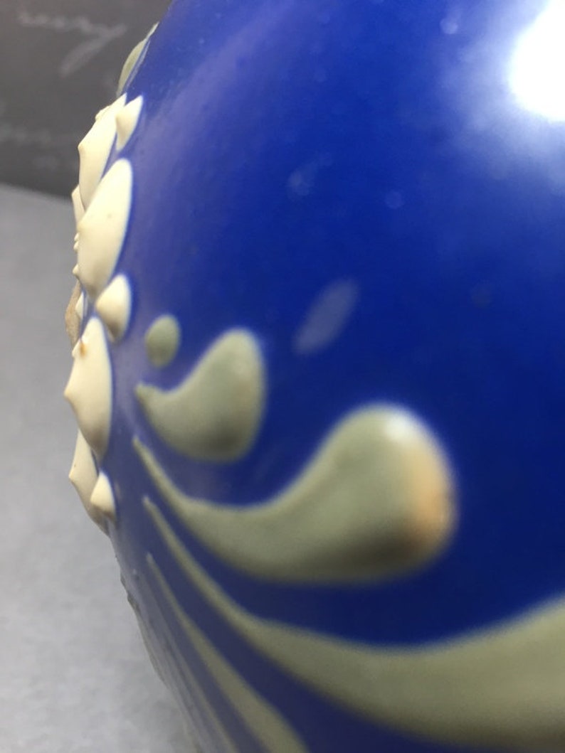 Vintage farmhouse cachepot blue-white german handcraft stoneware plantervase unique signed