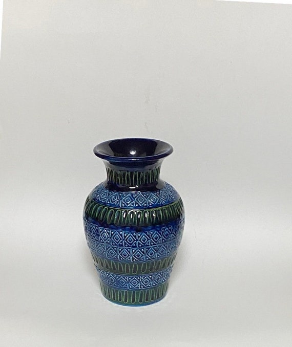 [イタリア製] ヴィンテージ　マジョルカ　陶器花瓶 ヴィンテージ セラミック 花瓶 ブルー グリーン マジョリカ アルド
