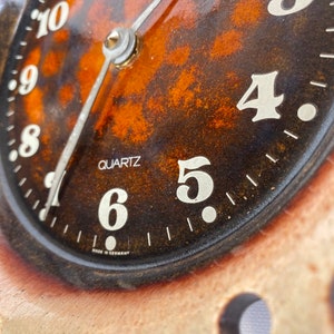 70s wall clock unique handmade moon crater, wall ceramic Space X round Fat Lava Glltzer glaze effects brown orange, 1960s