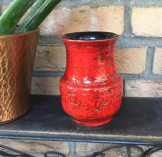 Vintage Red Ceramic Vase, Fat Lava Glaze Collectible Rare, Handcrafted Eclectic Vase, WGP 60s-70s