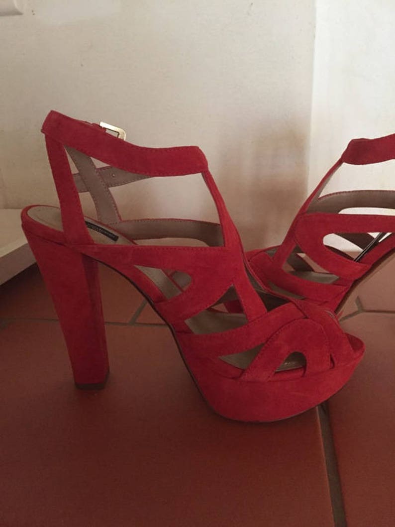 Red high heels, size 38.5 open strappy sandal, sexy shoes, party shoes, prom, engagement, red shoes, dating dance shoes image 1