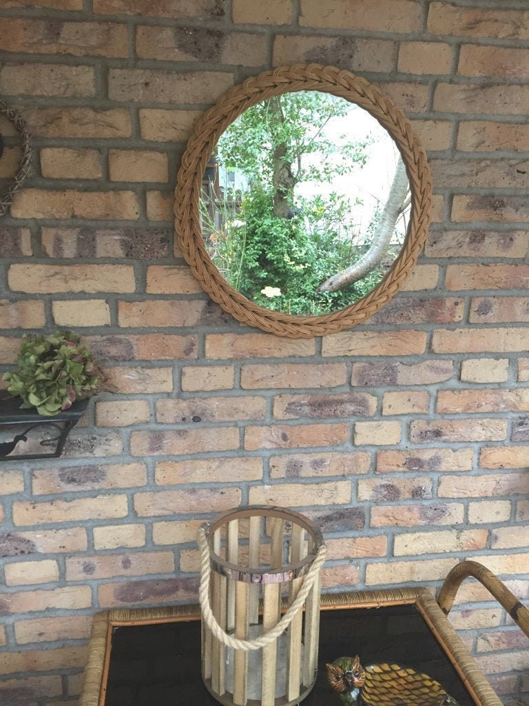 1970s Boho Mirror Handmade Wicker Basket Mirror Woven Wall Etsy