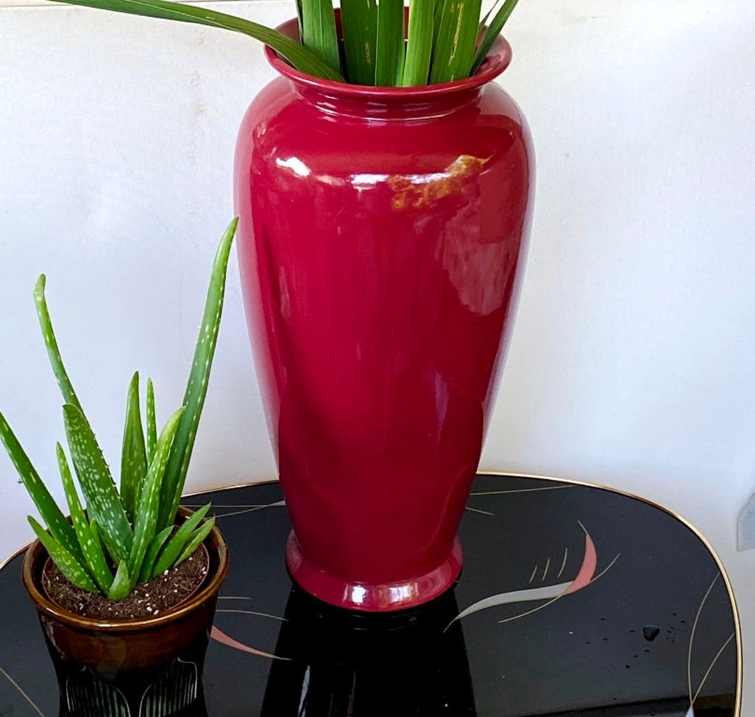 Vintage Floor Vase Handmade Raspberry Red Tall Vase, Gladiolus Vase