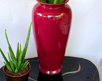Vintage floor vase handmade raspberry red tall vase, gladiolus vase sunflower vase, grasses Scheurich, Germany 45 cm/ 17.7&quot; 1970s