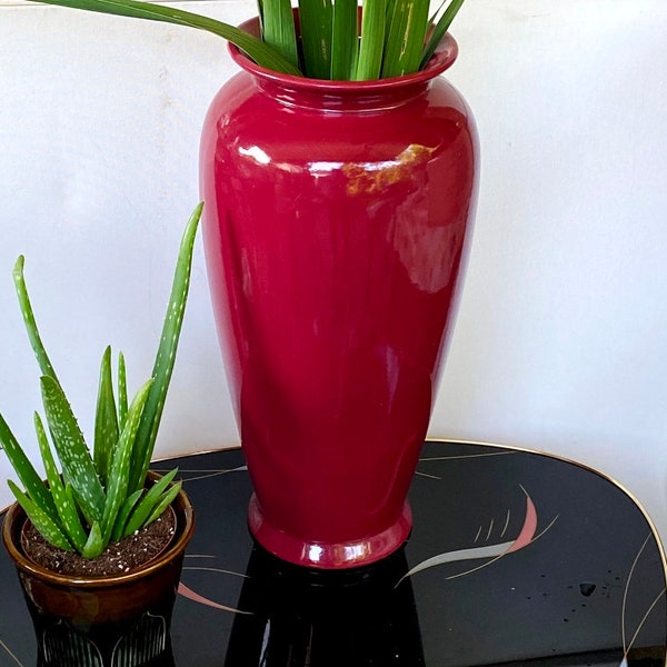 Vintage floor vase handmade raspberry red tall vase, gladiolus vase sunflower vase, grasses Scheurich, Germany 45 cm/ 17.7" 1970s