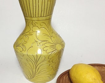 Rare Fratelli Vase Sgraffito Bitossi Era Ceramic Yellow Ceramic Modernist Vase Handcrafted Italy 1950-60