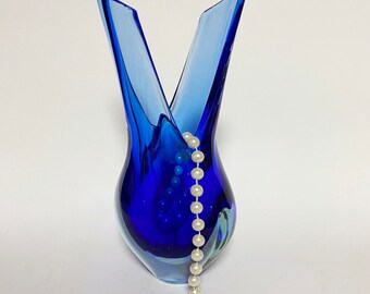 Jarrón Flavio Poli, azul, obra escultórica de cristal de Murano, jarrón soplado a mano, Italia, jarrón de diseño de cristal Sommerso, década de 1950-1960