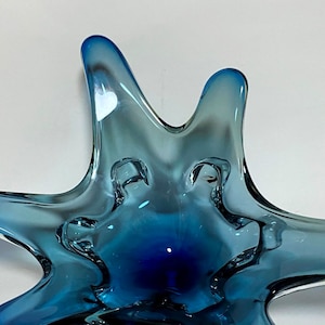 Blue Murano Glass Bowl XL Jag Bowl Italy Sommerso Pulpo Design Glass 6 Arms 6 Feet Art Glass Rarity Vintage
