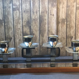 Vintage candlestick teak chrome, 4-fold candle holder silver-plated Art Deco/Mid Century Post Bauhaus 1960s, elegant home deco