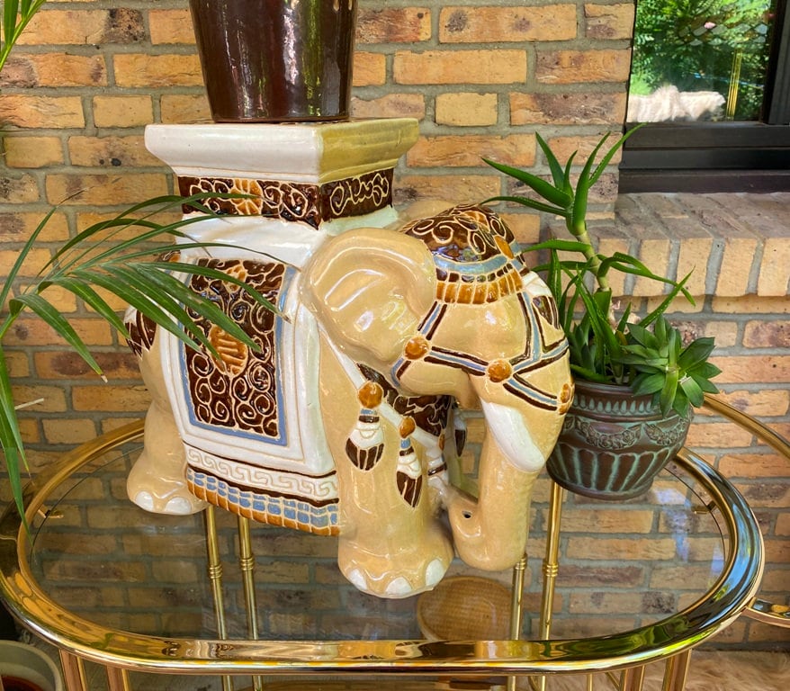 Vintage Elephant Flower Stand XXL Made of Ceramic, Hand-painted