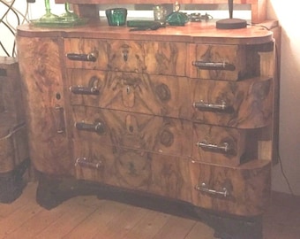 Art déco Kommode mit Walnuss Furnier Vintage mit kleinem Barschrank 1940er Borsani Buffet sideboard venetian baroque style credenza 20s-40s