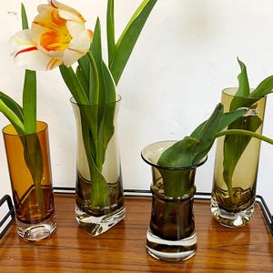 Vintage Vases Smoke Glass Minimalist Set of 4 Elegant Design Vases Peill Putzler, Gral Modern Art Glass 1960-70s