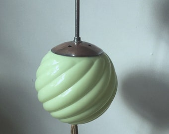 30s glass pendant lamp ball lamp with green turquoise opal glass rod lamp round globe lamp German Bauhaus Original 1930s