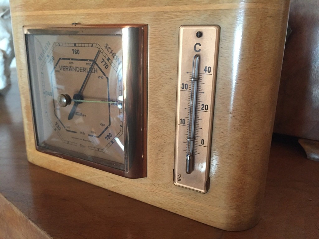 Station météo baromètre thermomètre bois vintage années 70 Allemagne de  l'Ouest -  France