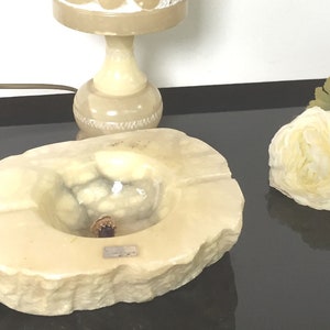 Alabaster Vintage Bowl Ashtray Hand Carved Italy Genuine Alabaster / Marked Art Deco / Hollywood Regency home decor 30-50s