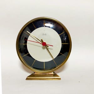 Brass table clock 50s Art Deco table clock Mauthe quartz clock-new movement - fully restored design table clock West Germany