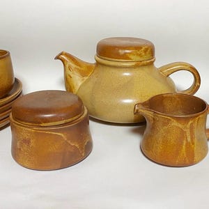 Franco Pozzi Tea Service Gresline, Italy Teapot with sugar bowl creamer, plates teacups for 4 people beige top condition gift for her