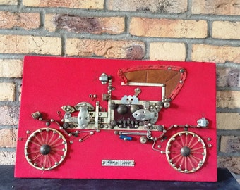 Ford car wallplate ,handcraft wall decor, mural old-timer car,  collage automobil Ford A, Motor Company, Detroit Quadricycle,  collector 30s