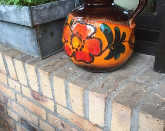 Orange Lava Ceramic Vase Scheurich, Germany Fat Lava Handle Vase Classic Halloween Decoration Pumpkin Vase WGP 1960-70s Boho home