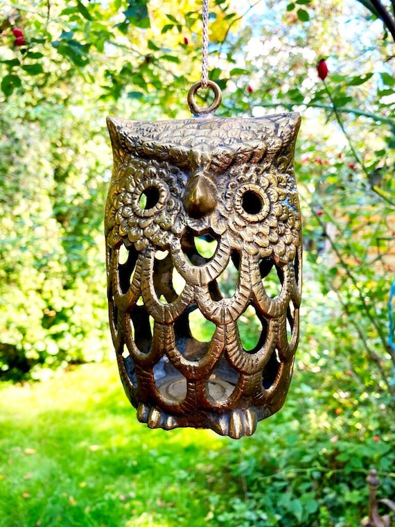 Brass Owl Lantern Handmade Germany Around 1950-60, Handicraft Owl
