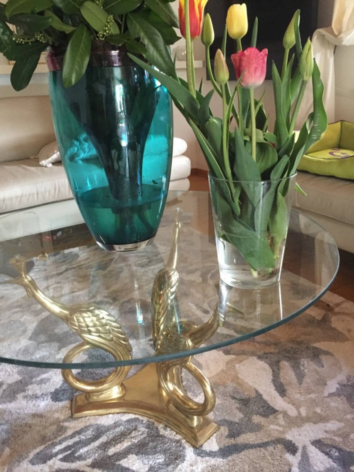 Mid century solid brass table peacock sculpture table frame 3 Etsy