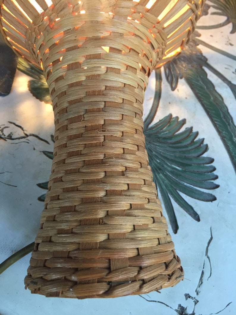 Vintage Table Lamp Boho Wicker Wicker Lamp Rattan Basket Lamp Etsy