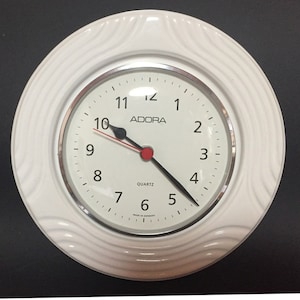 White ceramic wall clock, vintage kitchen clock, handmade WGP 1960-70s Quartz wall clock, timelessly elegant, modern home decor