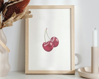 Cherry Art Print, Kitchen Wall Decor, Fruit Illustration
