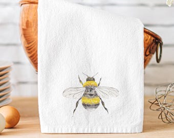 Bumblebee Kitchen Towel, Bee Kitchen Decor, Farmhouse Boho Minimalist Towel, Honeybee Dish Towel, Cute Housewarming Gift, Cotton Twill Towel