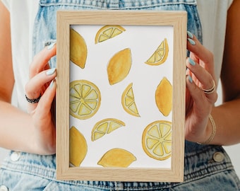 Lemon Watercolor Art Print: Citrus Kitchen Wall Decor