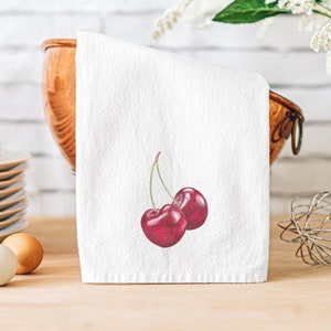 Cherry kitchen towel, cute fruit towel, farmhouse kitchen decor, fruit kitchen towel, trendy kitchen housewarming gift, kitchen towel gift
