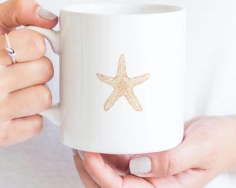 Tasse à café étoile de mer, tasse en céramique côtière 11 oz, tasse à café nautique Beachy
