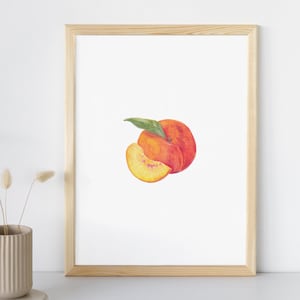 Peach art print, peach wall art, farmhouse kitchen decor, peach kitchen art, fruit kitchen decor, fruit art print, peach illustration