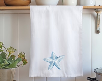 Starfish Kitchen Towel, Coastal Beach House Decor, Nautical Hand Towel, Ocean Theme Kitchen Accessory