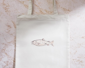 Fish Tote Bag, Nautical Beach Tote, Coastal Canvas Bag, Eco Friendly Cotton Tote, Summer Travel Bag, Ocean Lover Gift, Sustainable Beach Bag