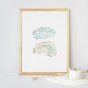 Oyster Wall Art, Coastal Home Decor, Seaside Blue Oyster Painting, Beach Watercolor Art, Oyster Illustration Print, Coastal Living Room Art