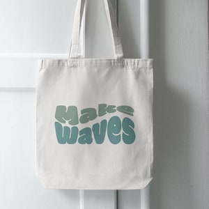 Beach Canvas Tote Bag, beach bag, canvas beach tote, pool bag, groovy retro summer tote canvas bag make waves cotton canvas tote
