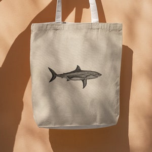 Shark Canvas Tote Bag beach bag canvas tote pool bag book bag grocery shopping bag summer tote canvas bag sustainable image 2