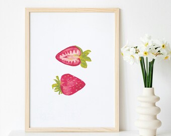 Strawberry art print, fruit art print, kitchen wall art, berry illustration