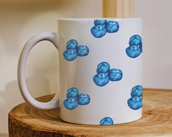 Blueberry Ceramic Mug 11oz, blueberry coffee mug cute dishwasher safe mug coffee cup, fruit mug, gift for coffee lover tea lovers gift