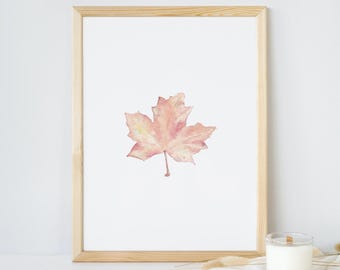 Stampa artistica di foglie d'acero ad acquerello: decorazione autunnale minimalista