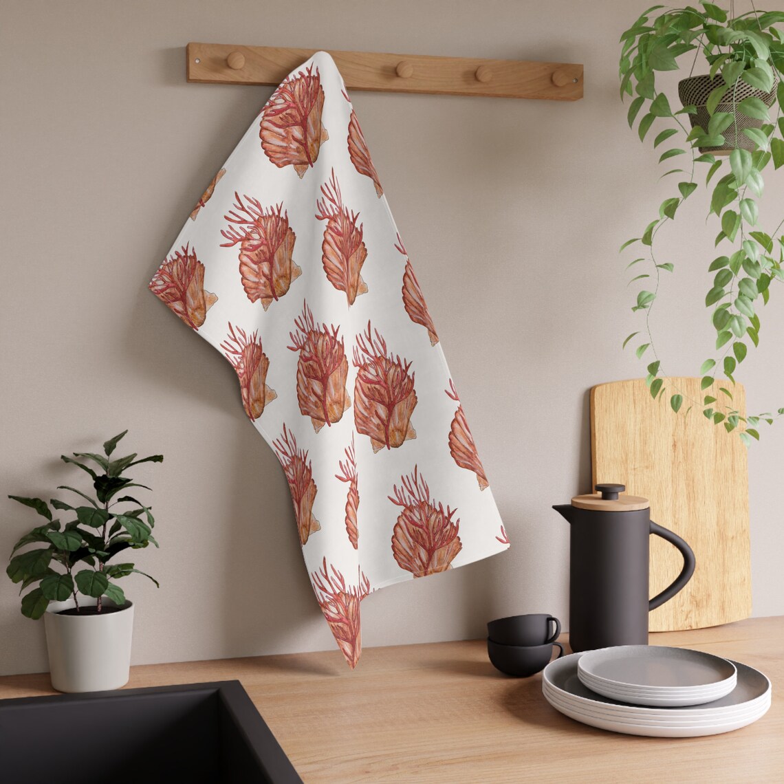 Picture of Seashell Kitchen Towel Coastal Kitchen Towel Cottage Tea Towel Trendy ...