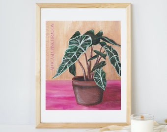 Alocasia wall art tropical plant art print Alocasia Pink Dragon print plant wall art gift for plant lovers housewarming gift