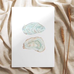 Oyster art print, coastal wall art, blue oyster art, beach art print, coastal watercolor, oyster illustration, beach house decor