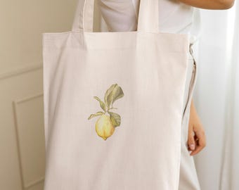 Lemon Print Cotton Canvas Tote Bag - Sustainable Errand Bag