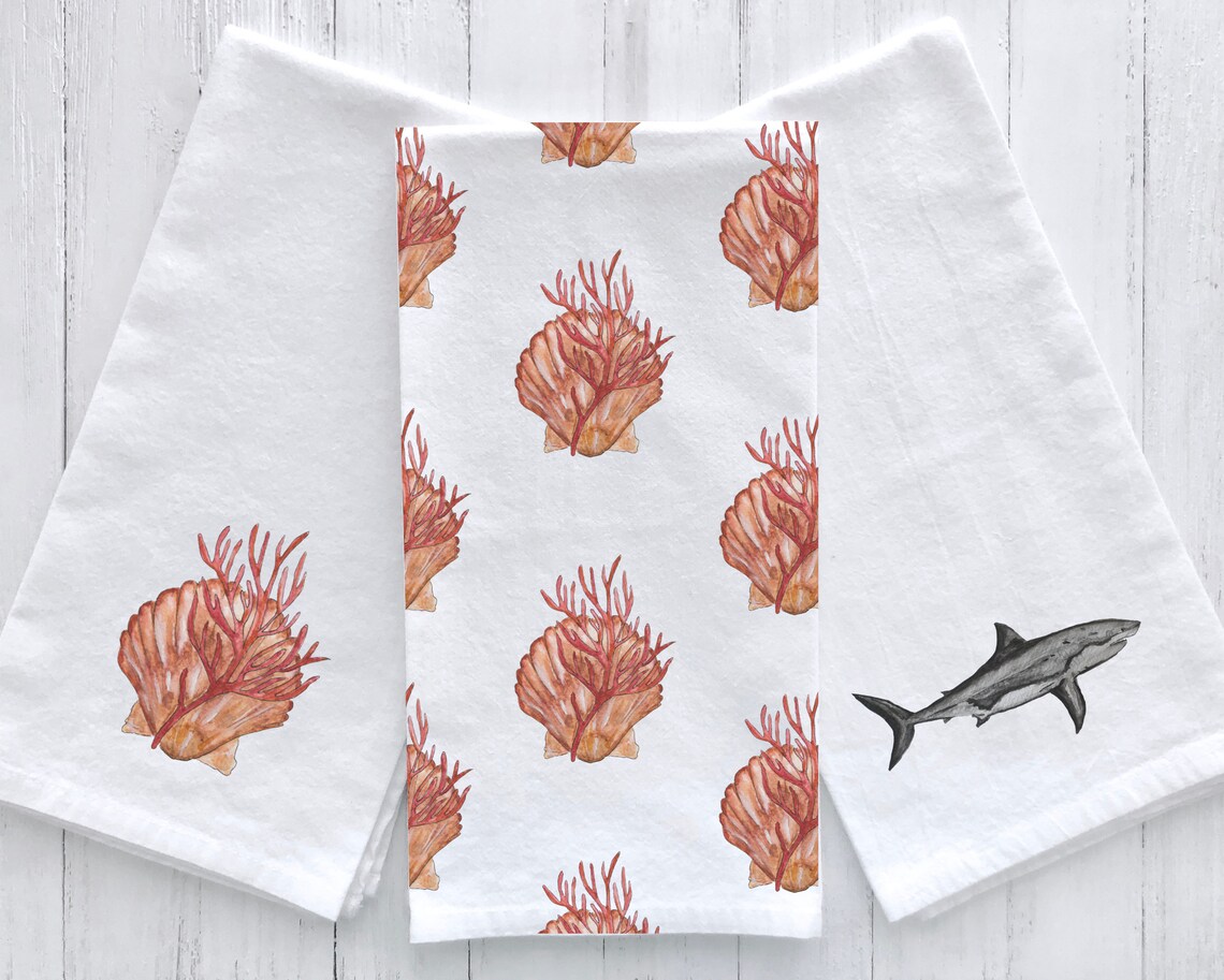 Picture of Seashell Kitchen Towel Coastal Kitchen Towel Cottage Tea Towel Trendy ...