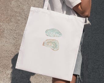 Oyster tote bag, minimalist beach tote, trendy beach bag, cotton canvas tote bag, beach bag cute coastal tote, oyster art, beach lovers tote