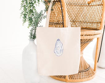 Oyster Canvas Tote Bag – Minimalist Coastal Art Cotton Tote, Eco-Friendly Reusable Bag